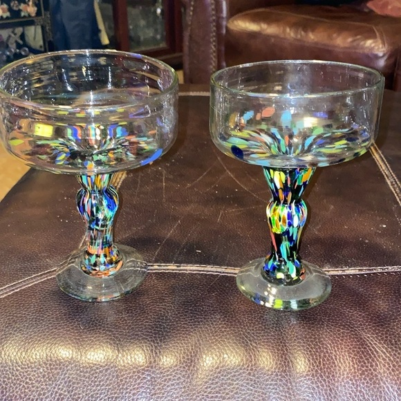 Crate&Barrel Other - 2 Hand Blown Crate & Barrel Margarita Glasses - Confetti Base